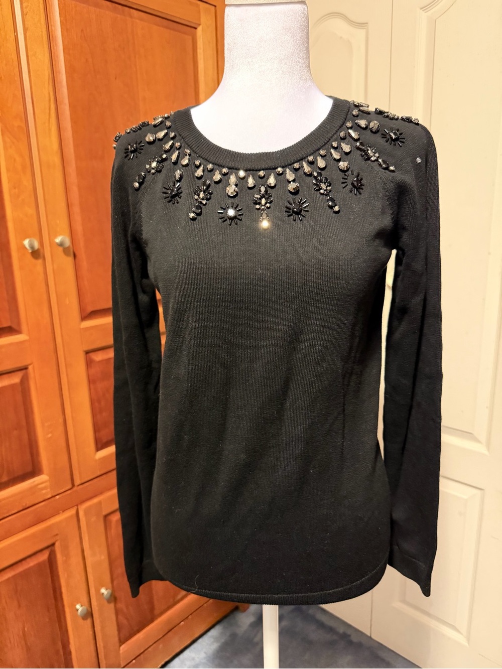 RSVP by Talbots Black Jeweled Crewneck Sweater
